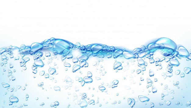 Кипящая вода, абстрактный фон с пузырьками воздуха на поверхности жидкости