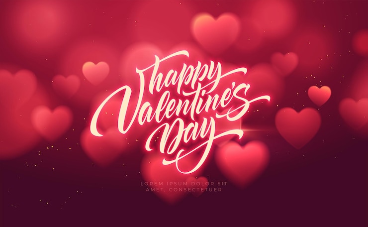 Free Vector bokeh blurred heart shape shiny luxurious for valentines day congratulations.