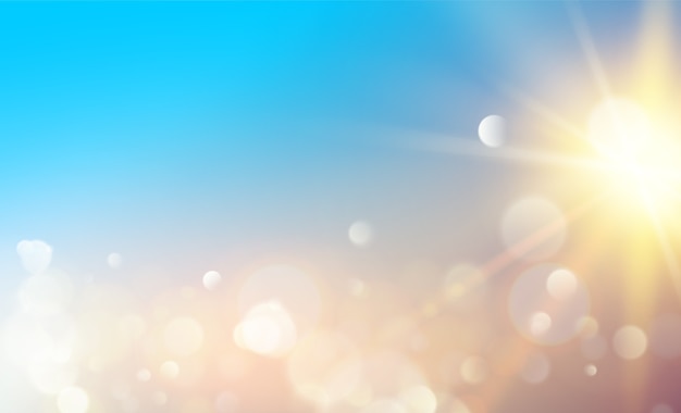 Free vector bokeh bubbles and sun flash over blue background