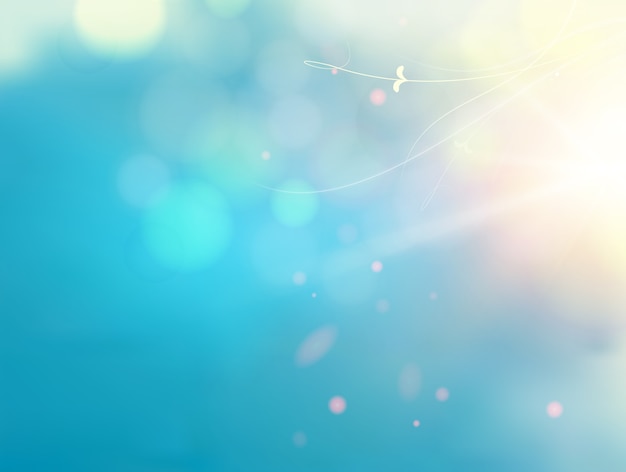 Free vector bokeh bubbles and sun flash over blue background