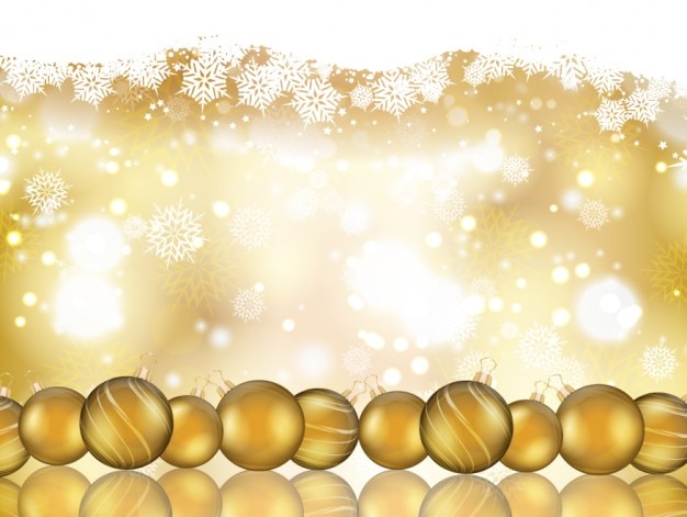 Free vector bokeh christmas background with golden baubles