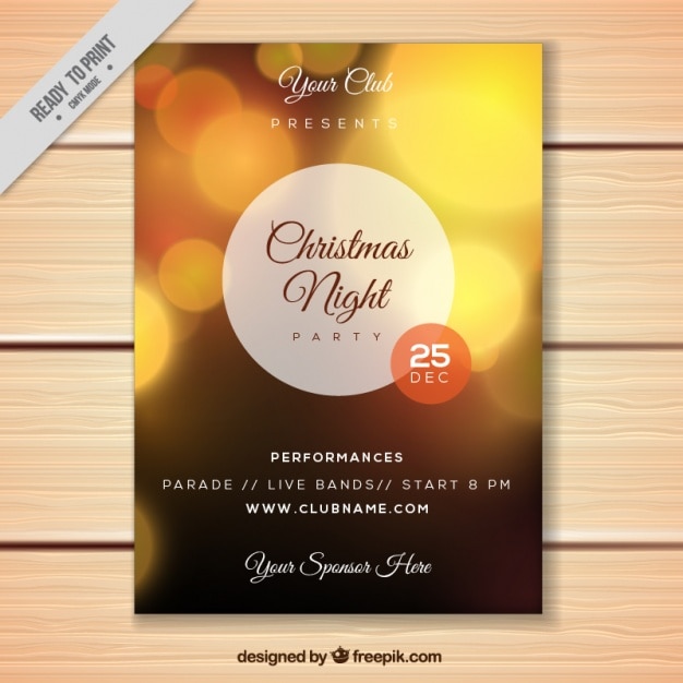 Free vector bokeh golden brochure of christmas party