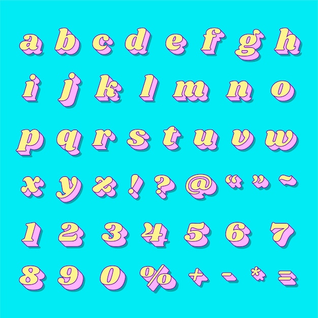 Bold alphabet number set retro typography