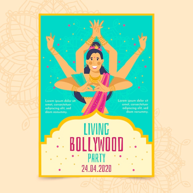 Free vector bollywood party poster template with dancer