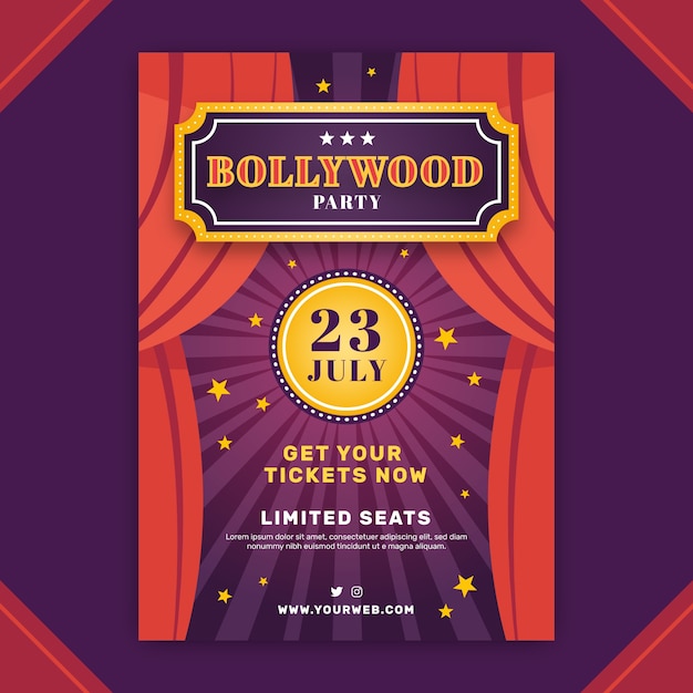 Free vector bollywood party poster template with stage curtain