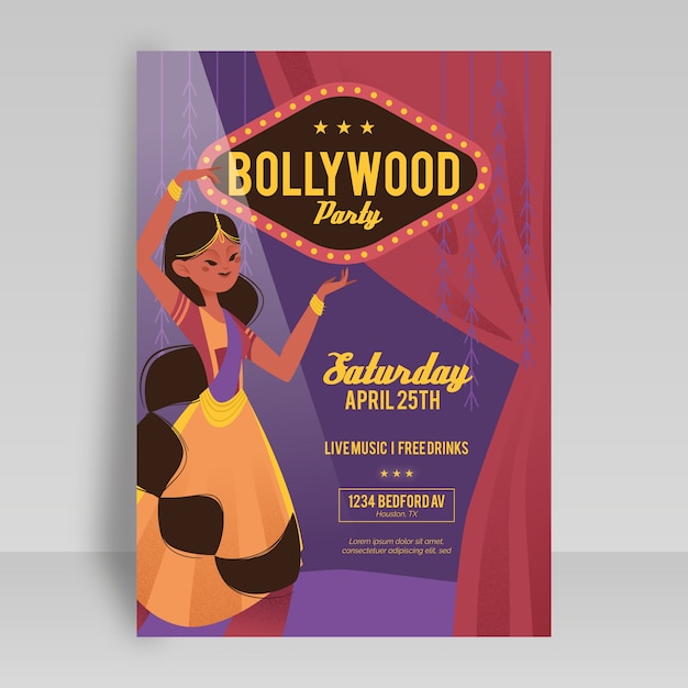 Free vector bollywood party poster template