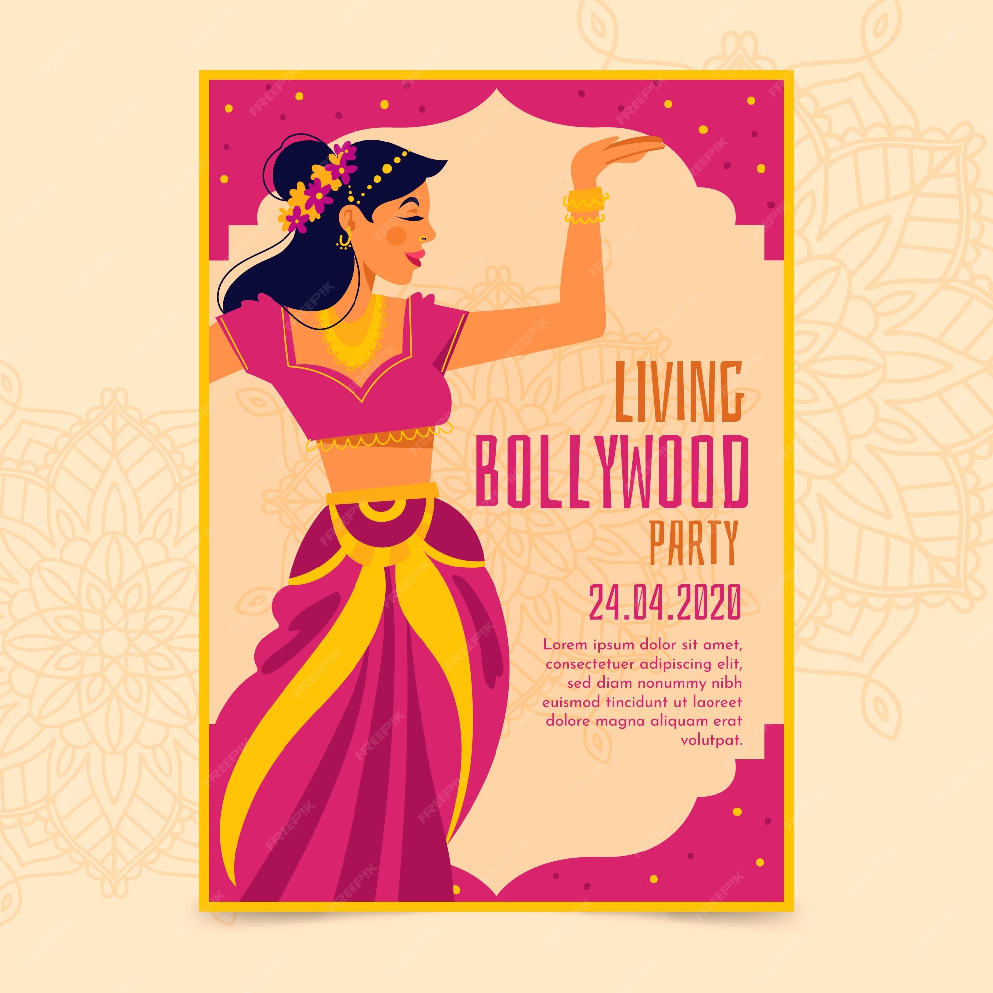 Free Vector | Bollywood party poster with dancer template