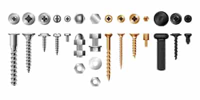 Free vector bolts and different tools assortment realistic set  isolated vector illustration