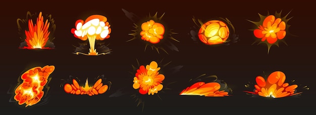 Free vector bomb explosions fire bursts blast