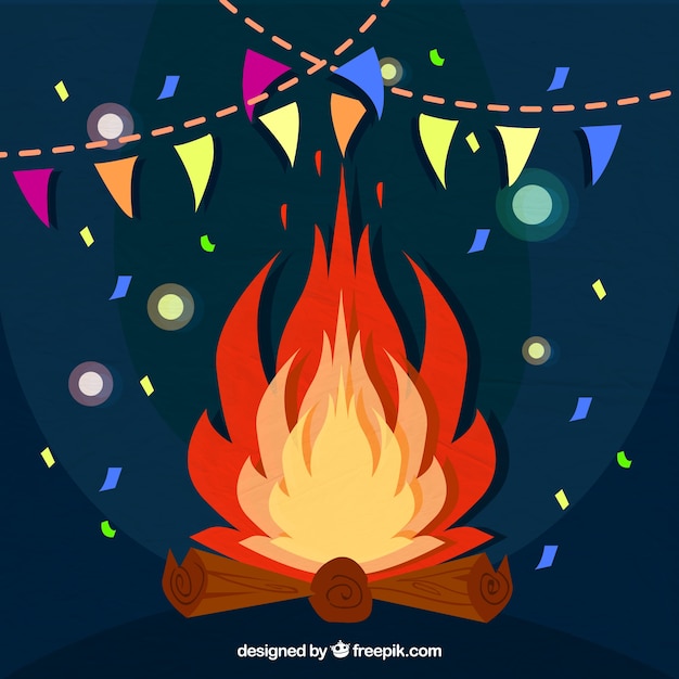 Free vector bonfire background with confetti