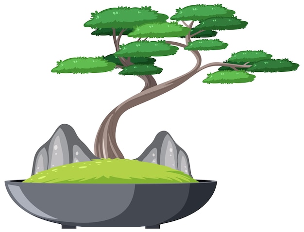 Free vector bonsai tree in pot on white background