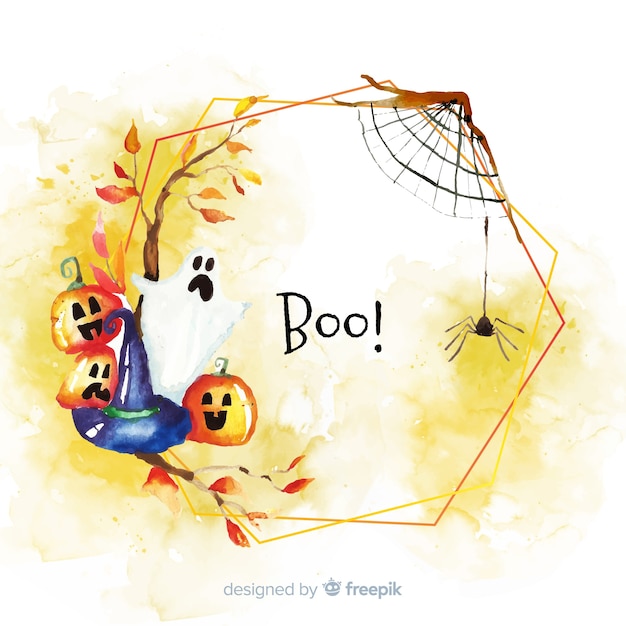 Boo halloween frame concept in watercolour