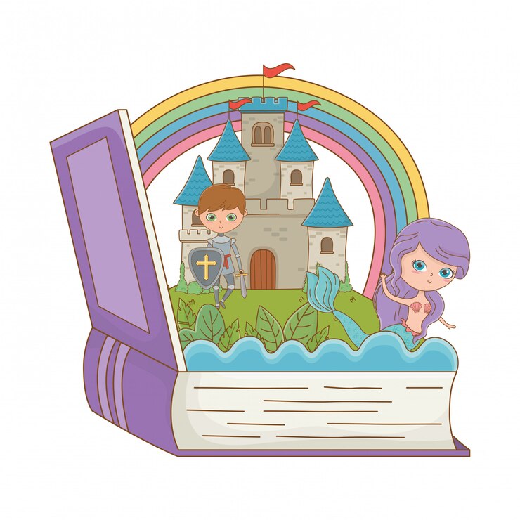 Free Vector book and character of fairytale 