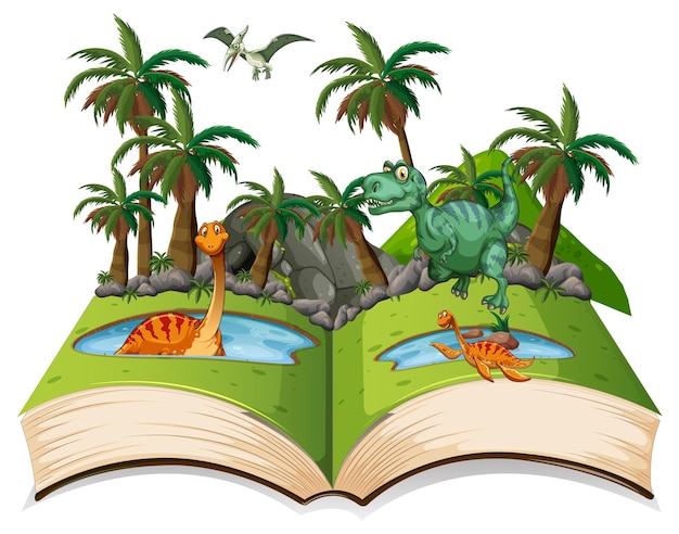 Free vector book of dinosaur in the forest