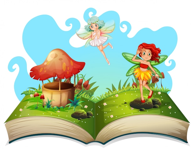 Free vector book of fairies flying in the garden