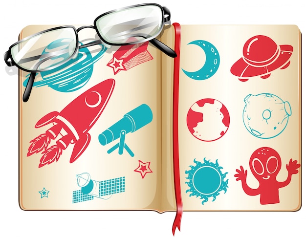 Book full with science symbols