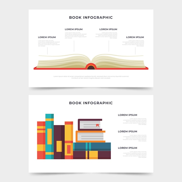 Free vector book infographics flat design