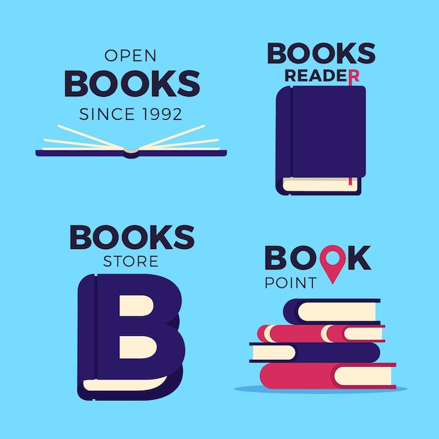 Free vector book logo set flat design