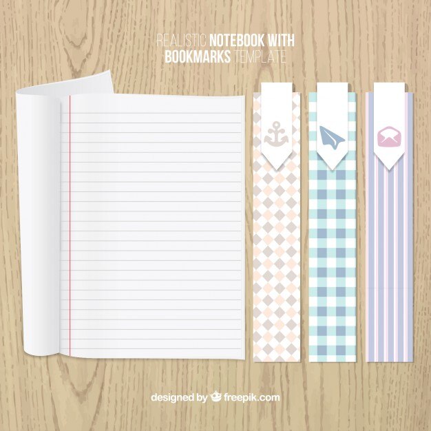 Free Vector book markers and a striped notebook