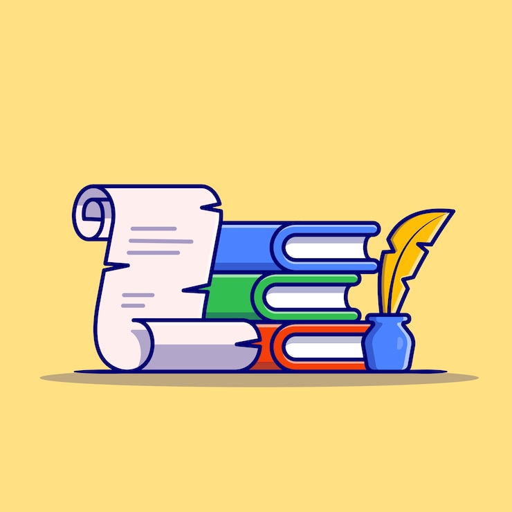 Бесплатный Вектор книга, бумага с пером и чернилами мультфильм значок иллюстрации. концепция значок объекта образования изолированы. плоский мультяшном стиле