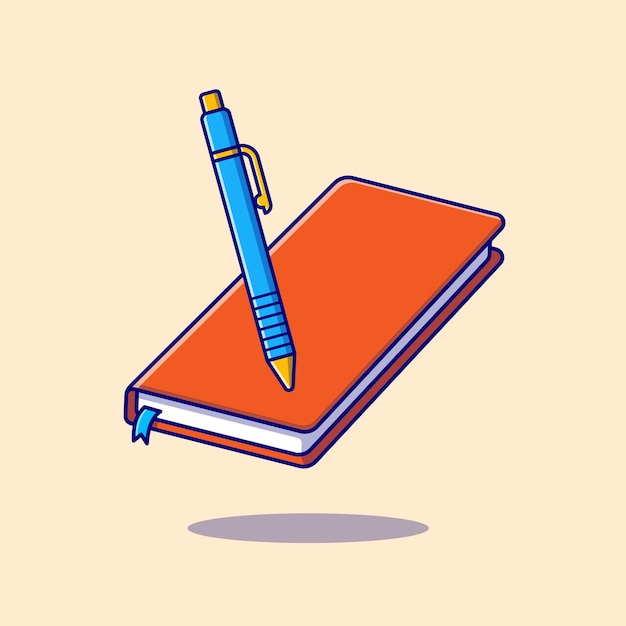 Book and pen cartoon icon illustration. education object icon concept isolated . flat cartoon style