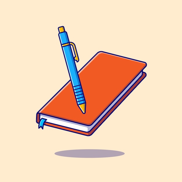 Book And Pen Cartoon Icon Illustration. Education Object Icon Concept Isolated . Flat Cartoon Style