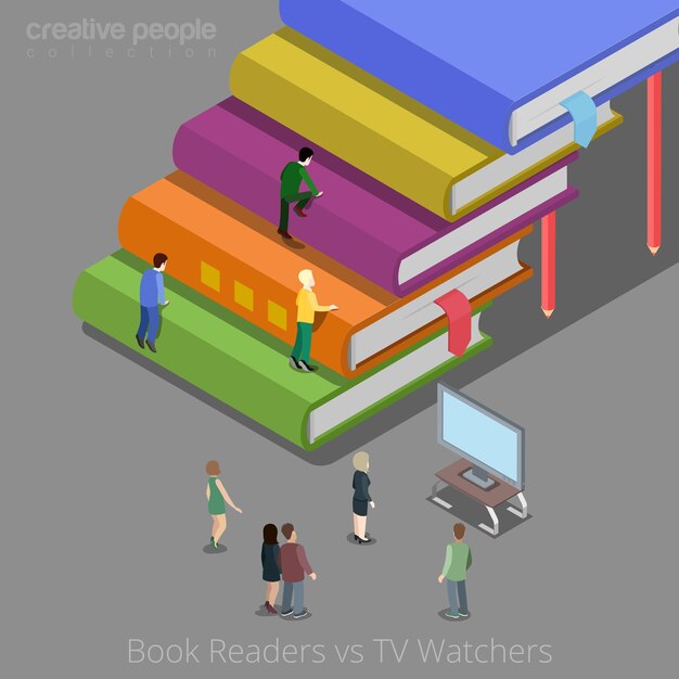 책 독자와 TV 시청자 청각 개념.