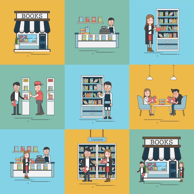 Free vector book store scenes