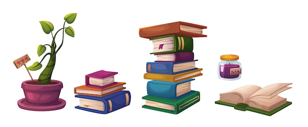 Free Vector book tall and small stack and single open
