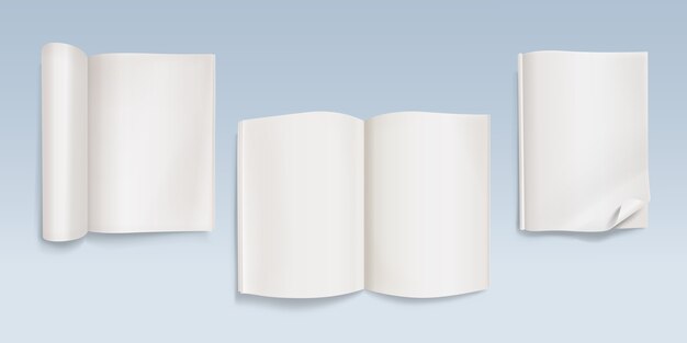 Book with empty pages illustration of notebook with blank paper sheets and curved corners.