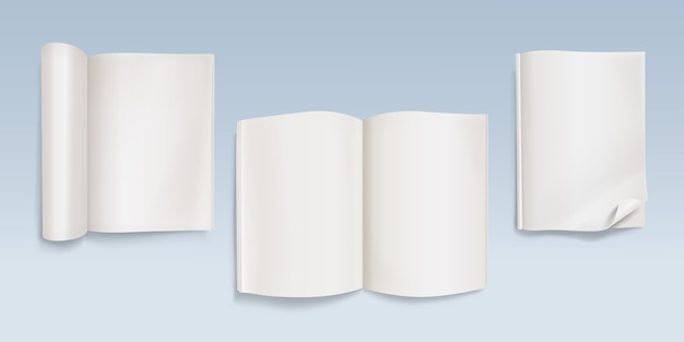 Книга с пустыми страницами иллюстрация ноутбука с чистыми бумажными листами и изогнутыми углами.