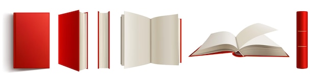 Free vector book with red spine and cover blank 3d mockup