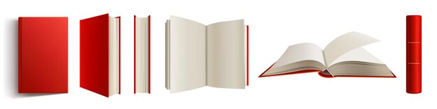 Book with red spine and cover blank 3d mockup