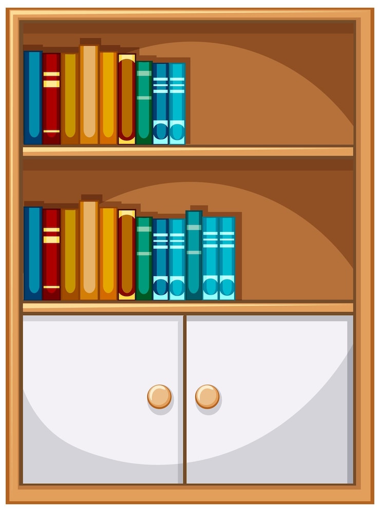 Free Vector bookcase with books and cabinet