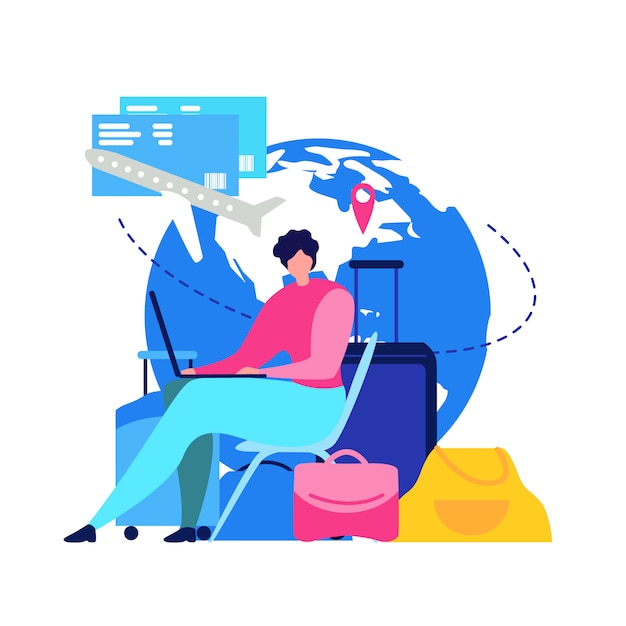 Booking flight tickets online flat vector concept