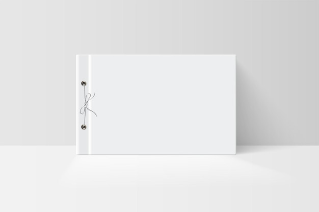 소책자 또는 노트북 모형 흰색 카탈로그 앨범 또는 저널 디자인 프레젠테이션의 종이 및 문자열 소프트커버가 있는 책의 빈 흰색 표지