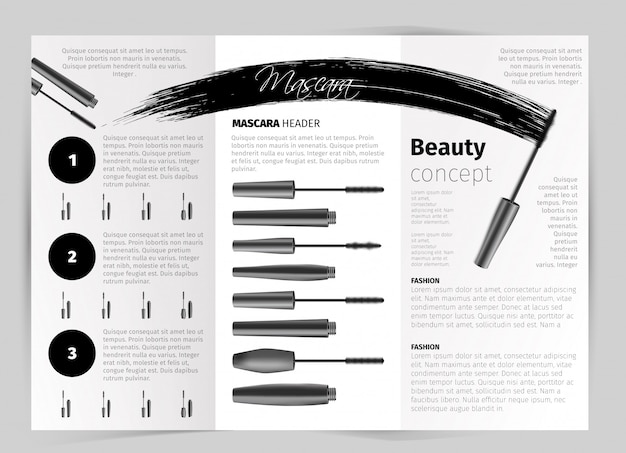 Booklet with realistic vector mascara objects