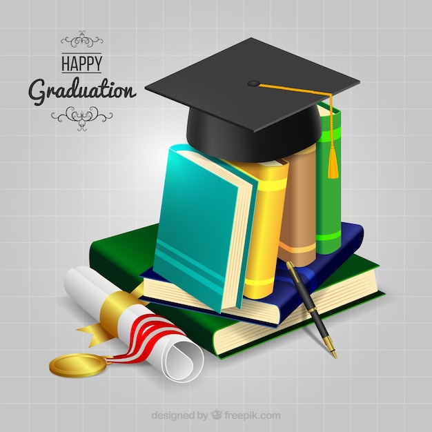 Books background with diploma and biretta