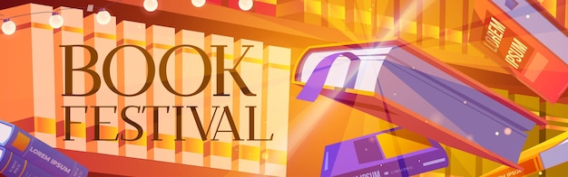Бесплатное векторное изображение Книжный фестиваль мультяшный баннер, бестселлеры