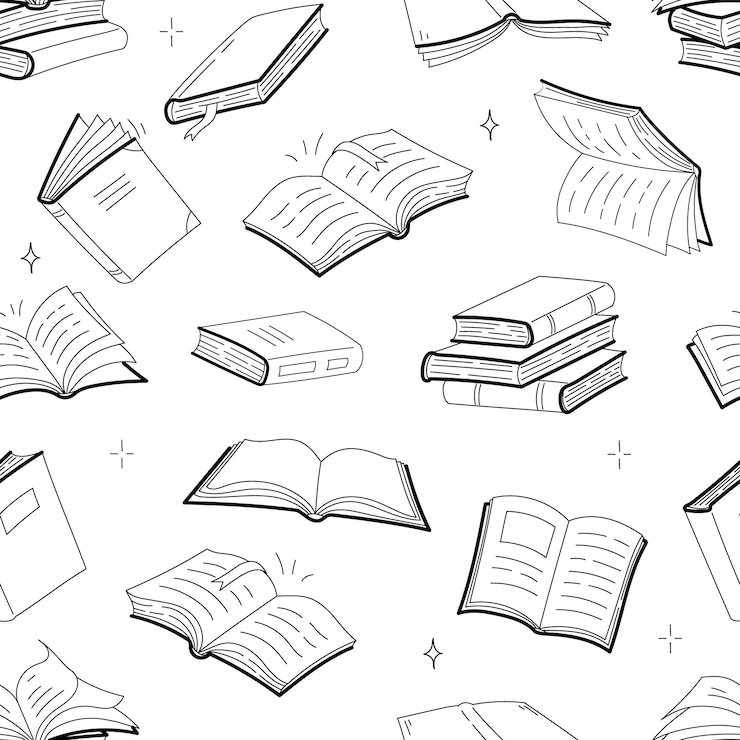 Free Vector books seamless pattern, doodle outline textbooks