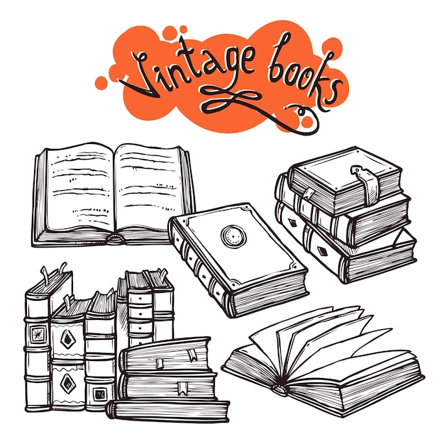 Free vector books set black and white