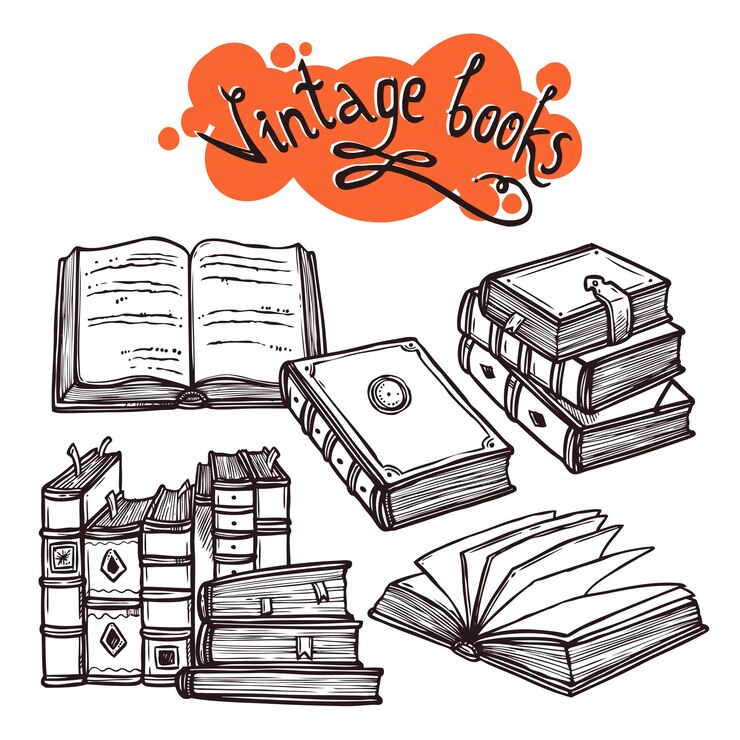 Free Vector books set black and white