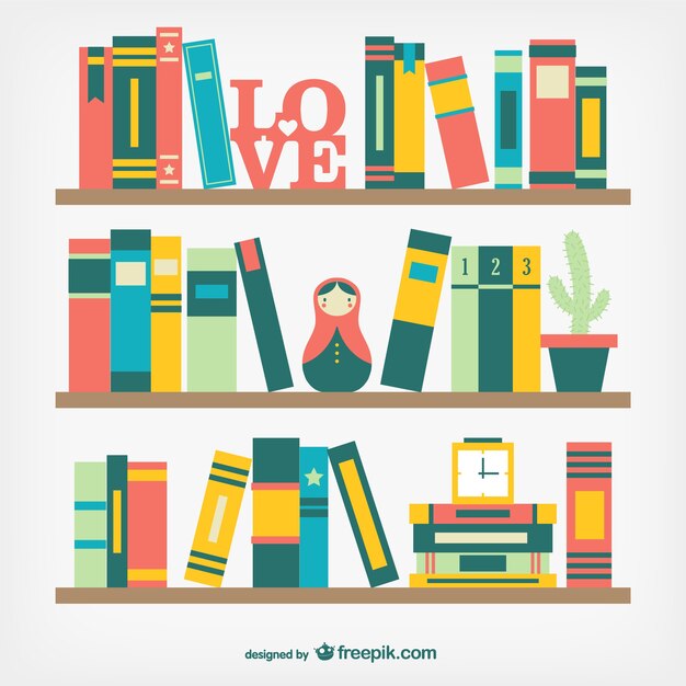 books on shelves in flat design