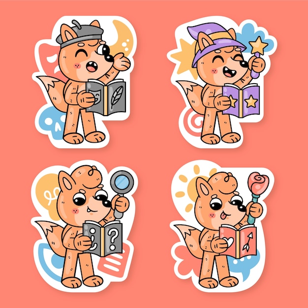 Books stickers collection with fred the fox