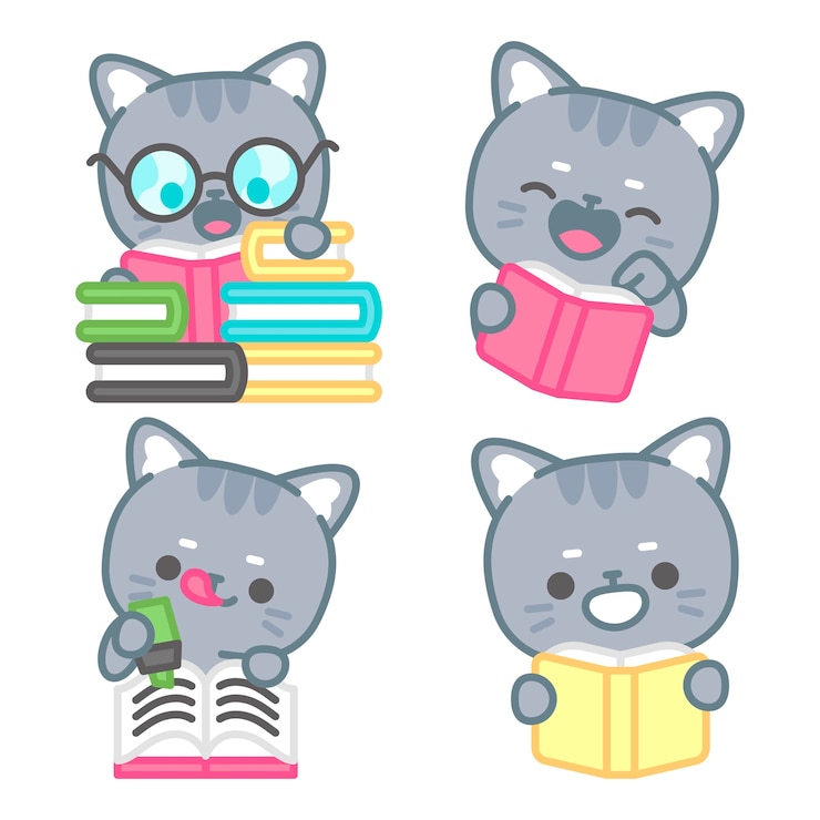 Free Vector books stickers collection with kimchi the hamster