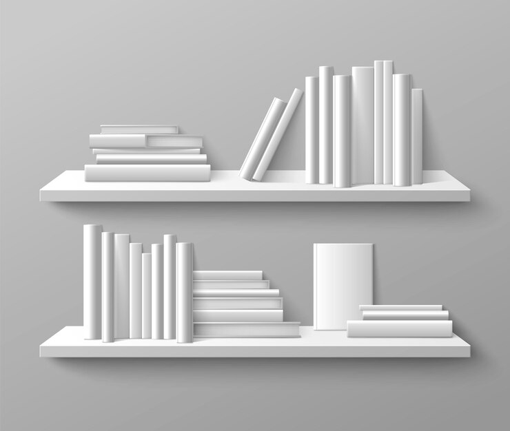 Free Vector bookshelf mockup isolated on gray background