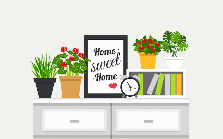 Free Vector bookshelf with houseplants illustration