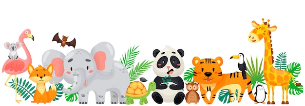 Download Border template design with many wild animals in ...