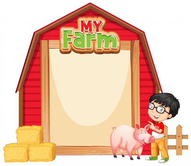 Border template design with boy and pig