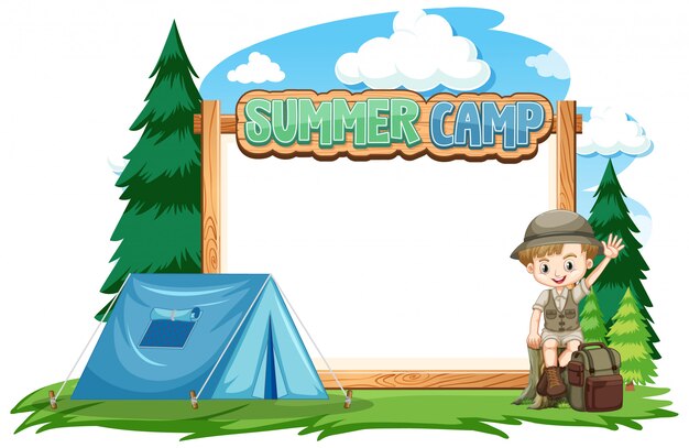 Границы шаблона дизайна с мальчиком в летнем лагере